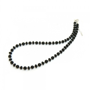 Onyx Necklace - Black Rondelle And Round Beads with Silver Spacers